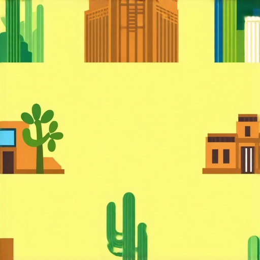 Illustration of Tucson landmarks with SEO elements and community engagement symbols