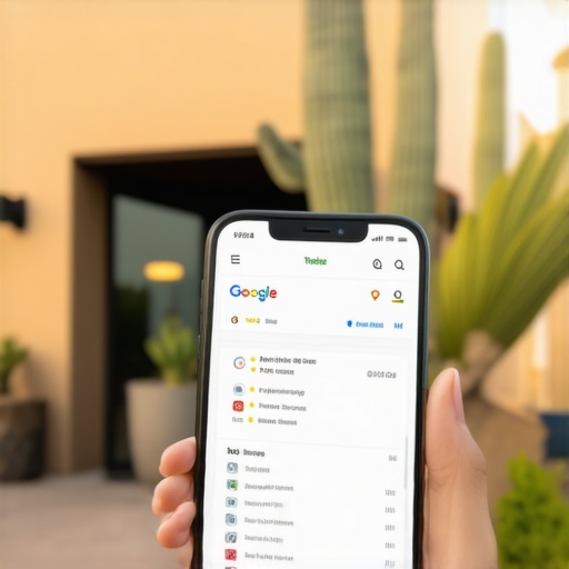 Tucson storefront with Google My Business profile Modern Tucson storefront showcasing Google My Business profile on a mobile device