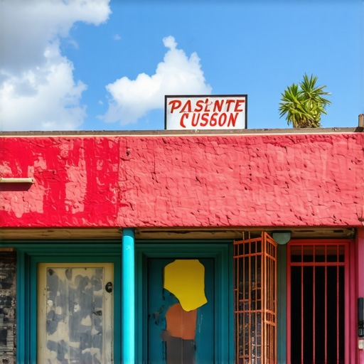 Vibrant Tucson storefront with landmarks A colorful storefront in Tucson with local landmarks in the background.