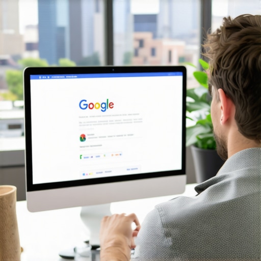 Local SEO Optimization in Tucson SEO expert working on Google My Business profile with Tucson skyline in background.