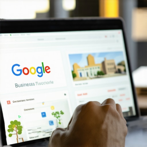 Person updating Google Business Profile on laptop with Tucson landmarks in background