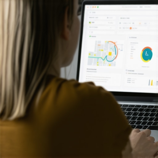 A person working on local SEO tools on a computer, focusing on Tucson maps and analytics