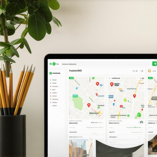 A professional workspace with local SEO analytics on the screen, and Tucson city maps