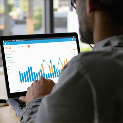 Person reviewing SEO performance analytics with Tucson city view
