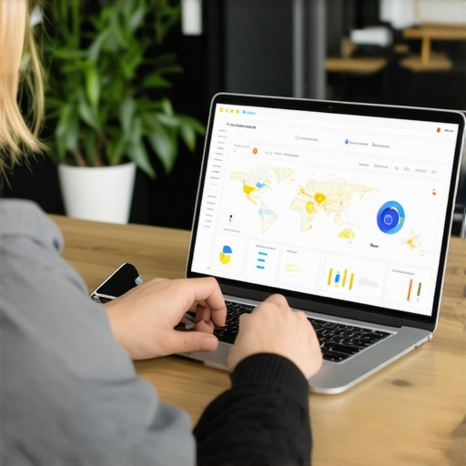 Person reviewing local SEO analytics dashboard on a laptop, emphasizing map and review tracking.