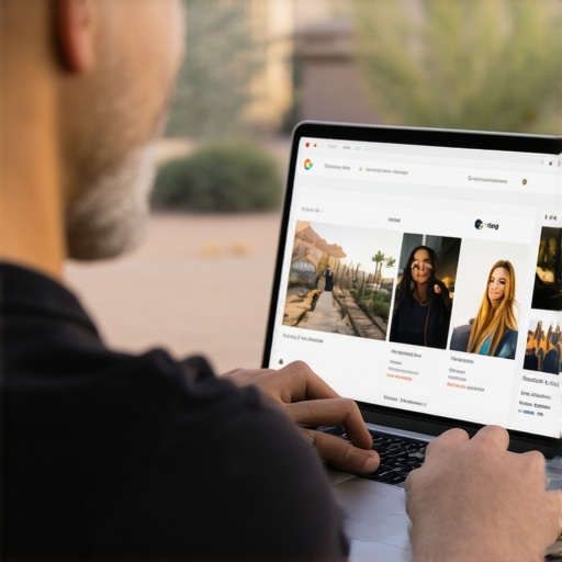 Business owner updating Google profile photos in Tucson with desert landscape scenery