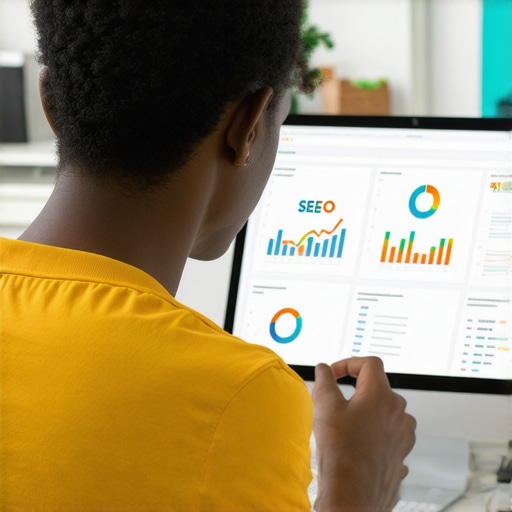 Person reviewing local SEO analytics on a computer screen showing maps and keyword data.