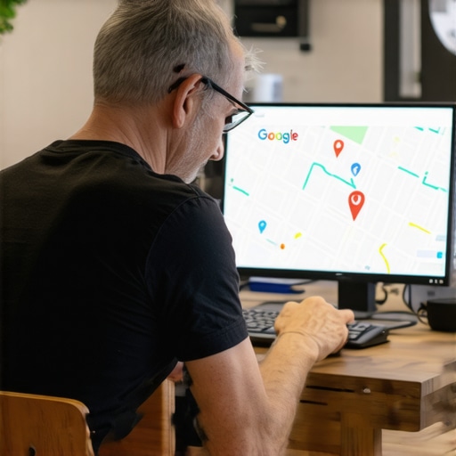 Tucson business owner working on Google Maps profile with digital tools in the shop.
