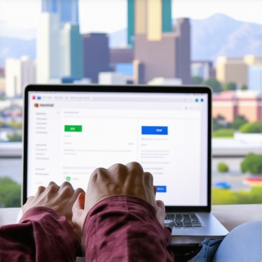 Optimizing Tucson Local SEO Tools Person working on SEO tools with Tucson cityscape