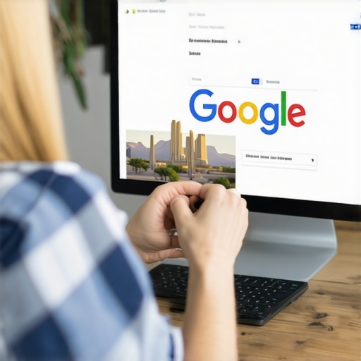 Person editing Google Business profile on a computer with Tucson landmarks